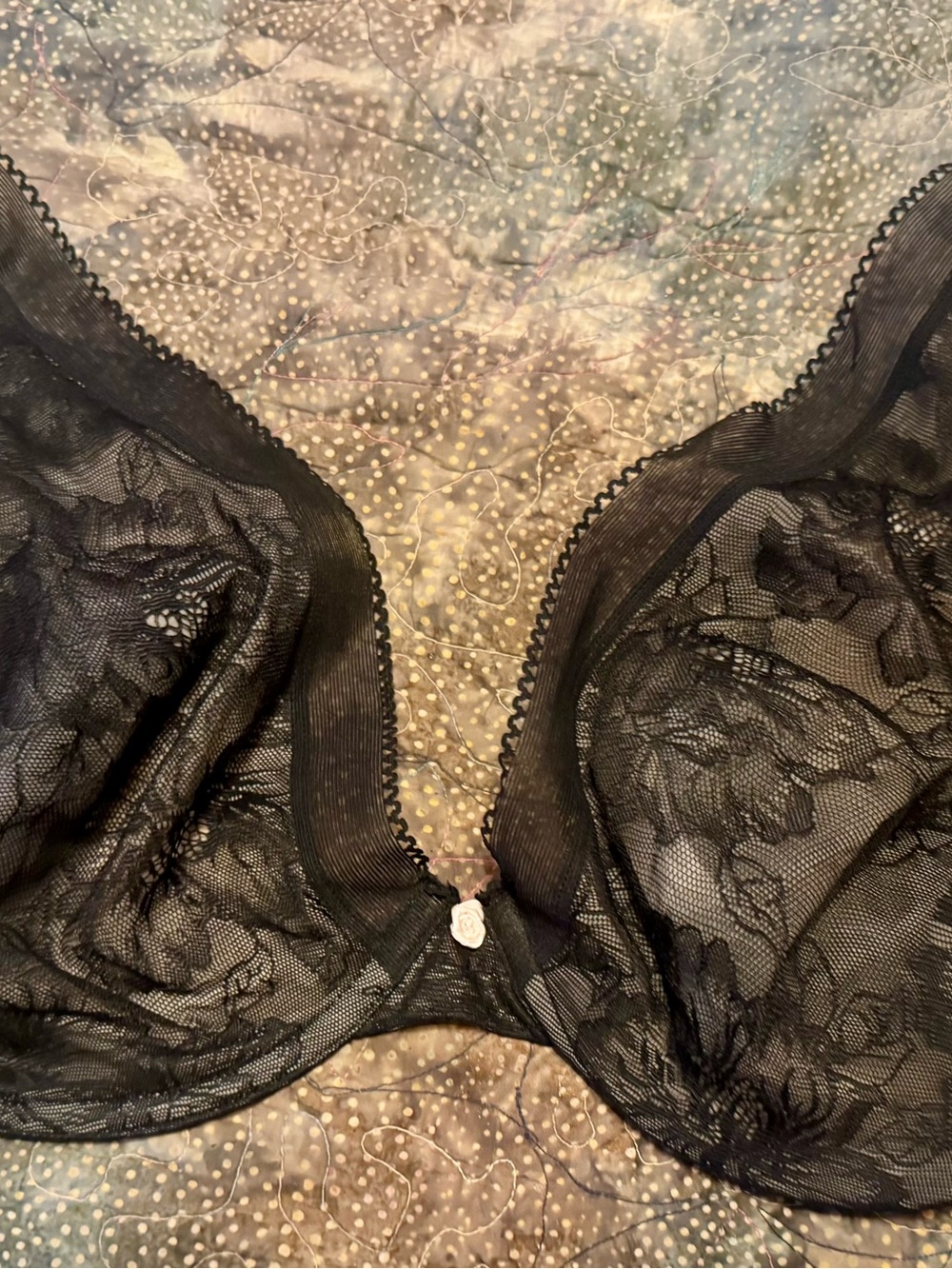 Sheer Black Lace Underwire Bra with Floral Mesh